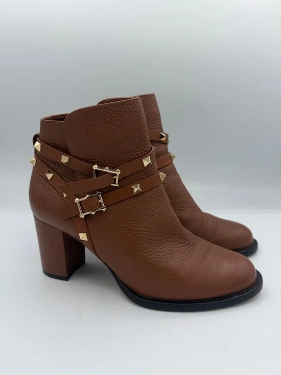 Valentino Brown Leather Rockstud Block Heel
Ankle Boots Size 7/ EU 37 - Picture 2 of 12